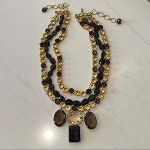 Three strand Bounkit necklace. Gold tone, yellow citrine and smoky quartz.